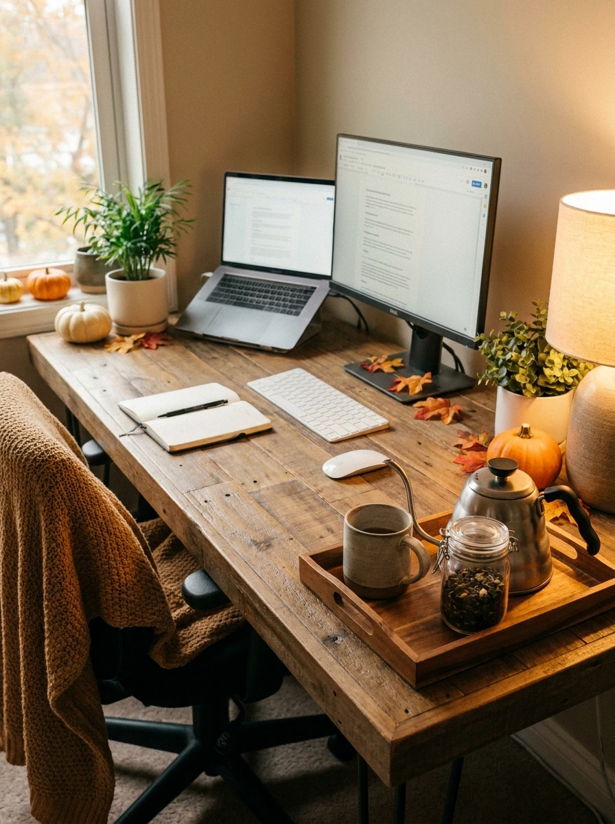 cute fall desk decor aesthetic office 18