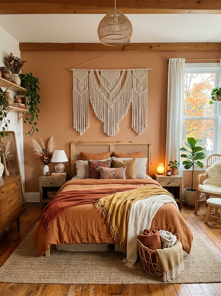 earthy boho fall bedroom decor ideas 1