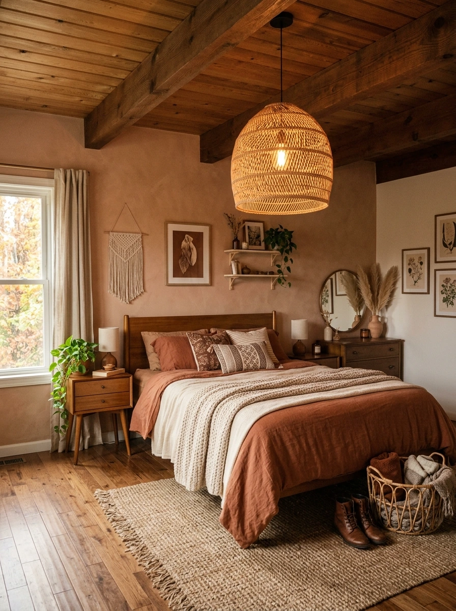 earthy boho fall bedroom decor ideas 10