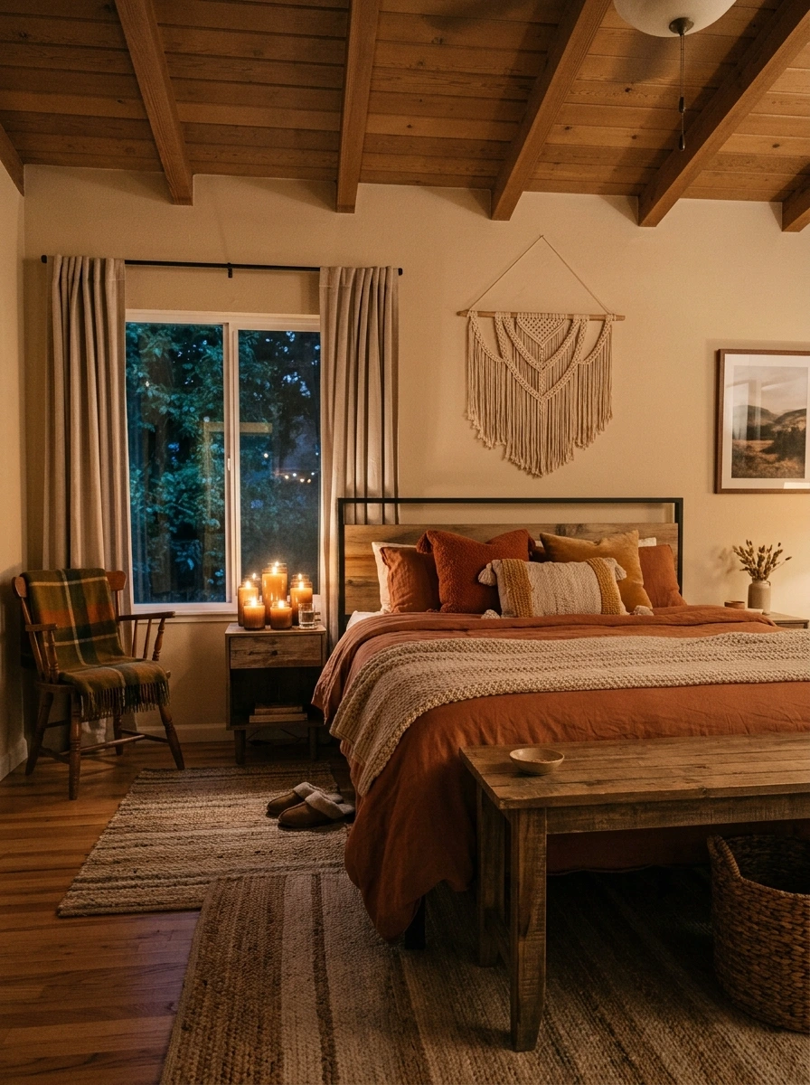 earthy boho fall bedroom decor ideas 11