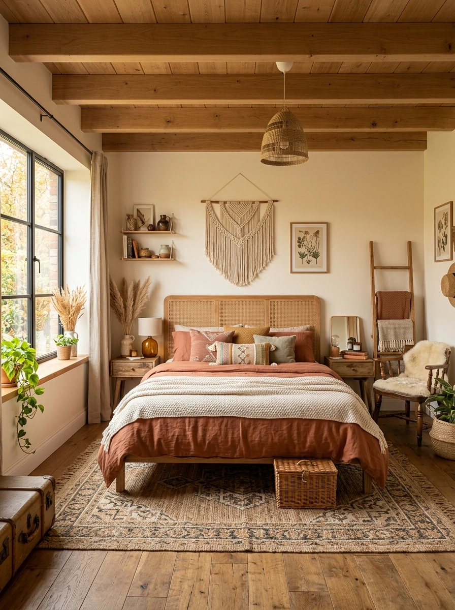 earthy boho fall bedroom decor ideas 13