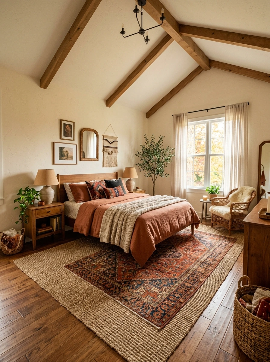 earthy boho fall bedroom decor ideas 14