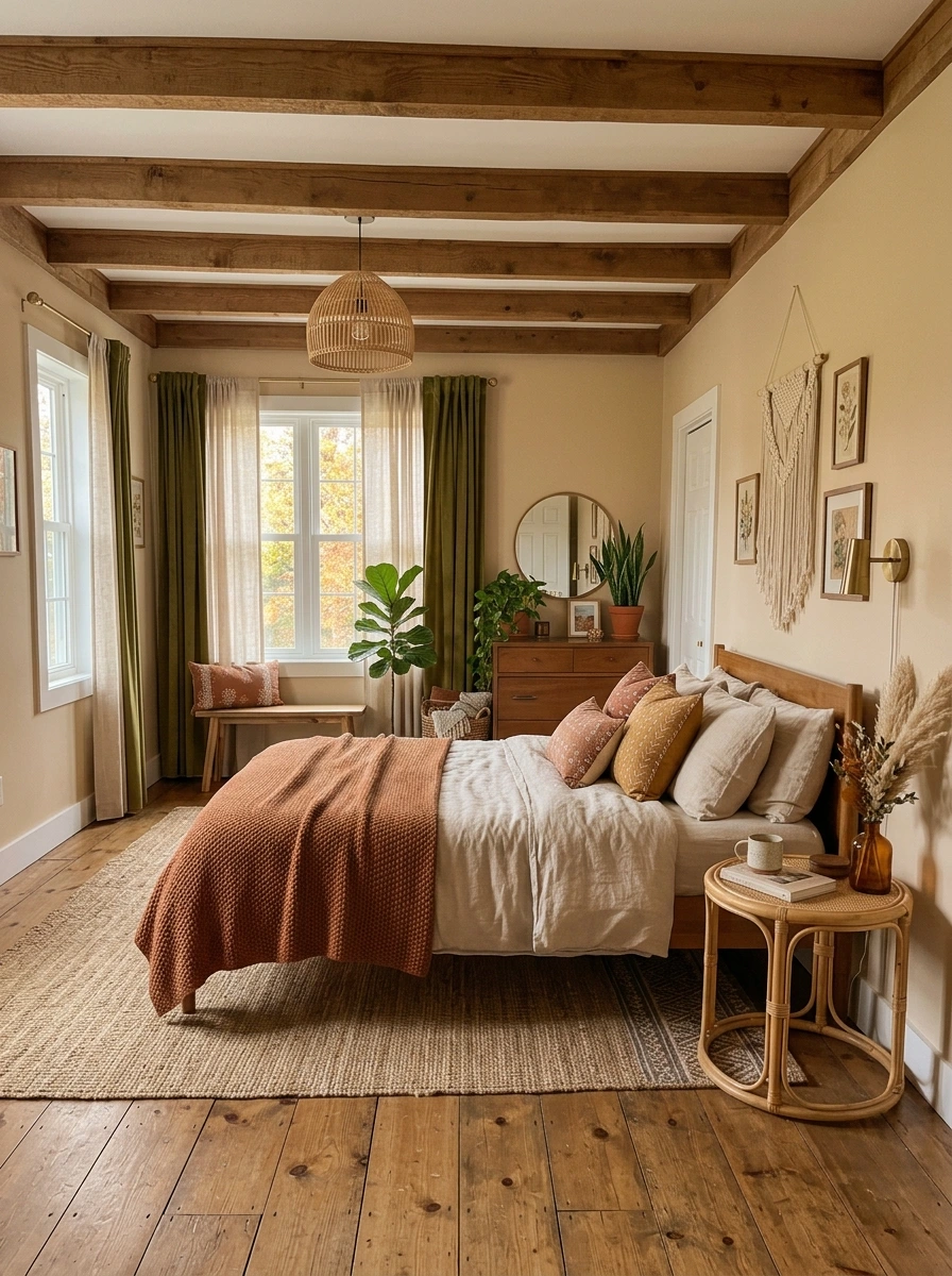 earthy boho fall bedroom decor ideas 15