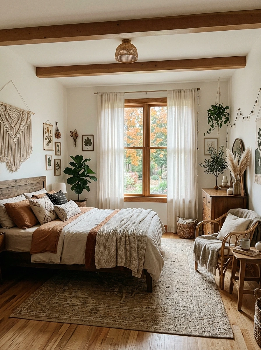 earthy boho fall bedroom decor ideas 16
