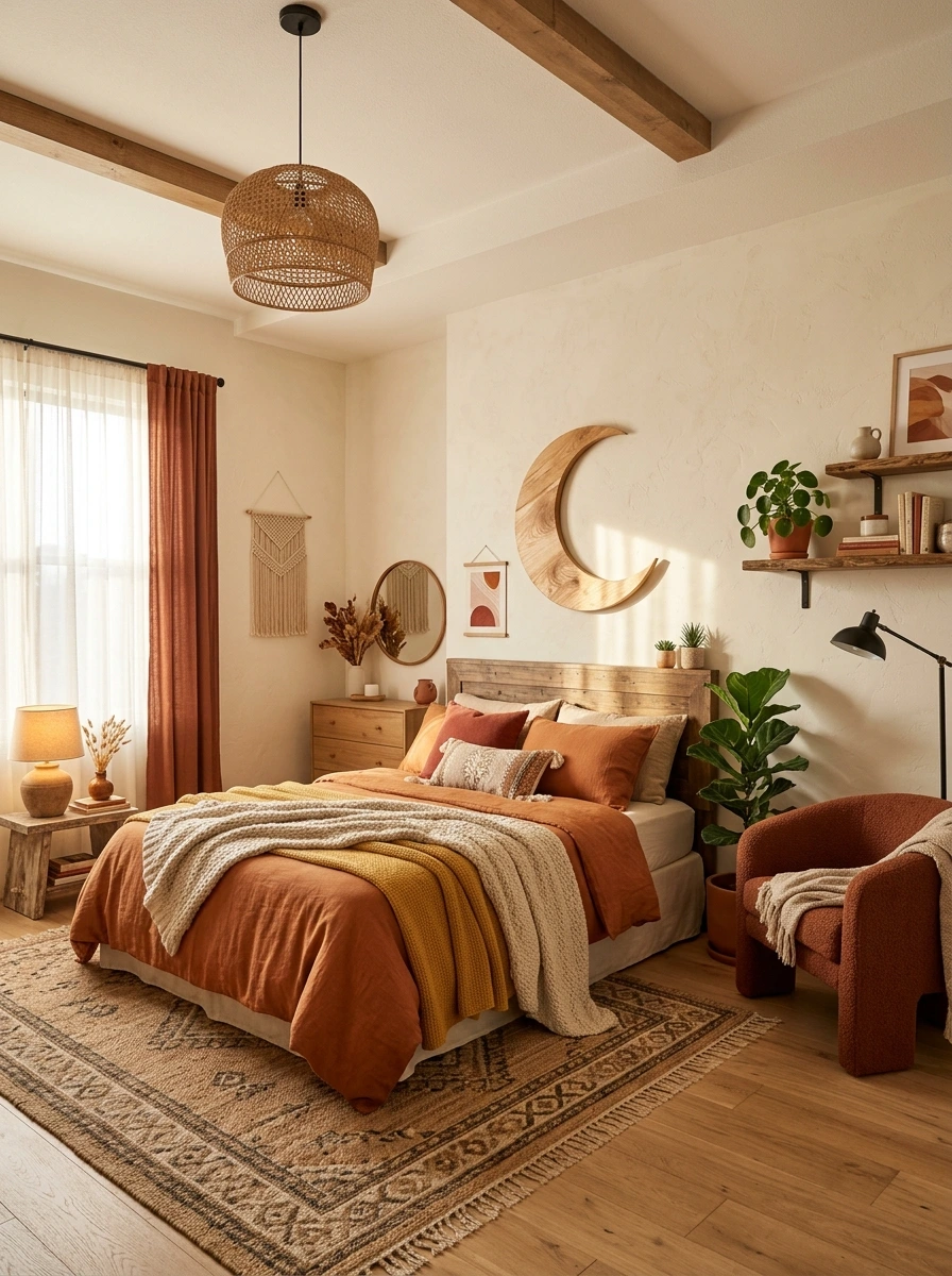 earthy boho fall bedroom decor ideas 17