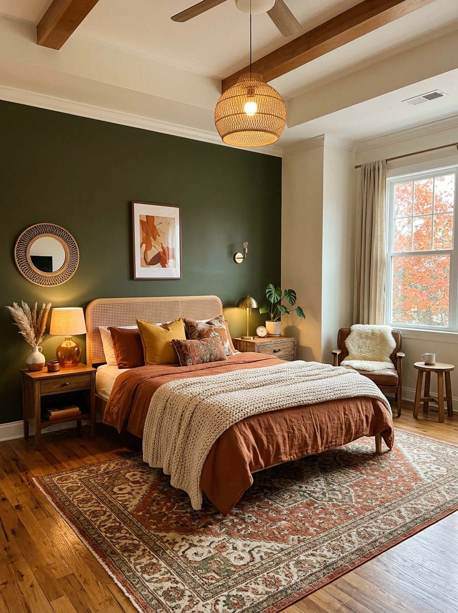 earthy boho fall bedroom decor ideas 19