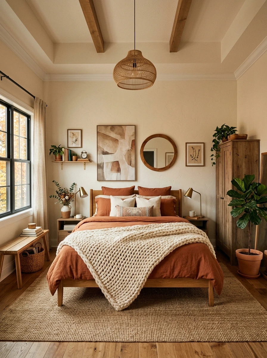 earthy boho fall bedroom decor ideas 2