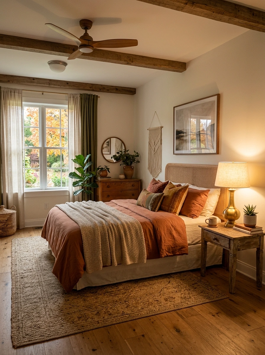 earthy boho fall bedroom decor ideas 20