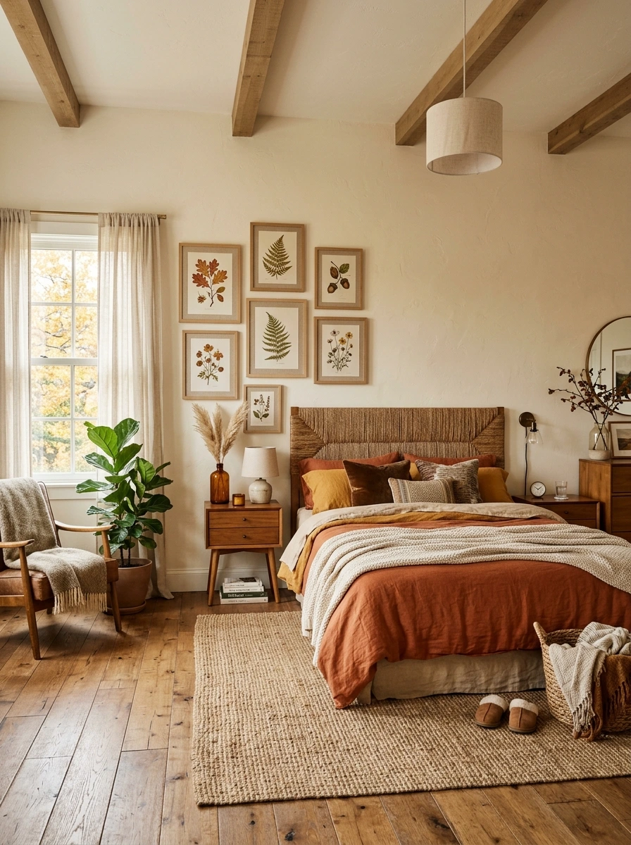 earthy boho fall bedroom decor ideas 24