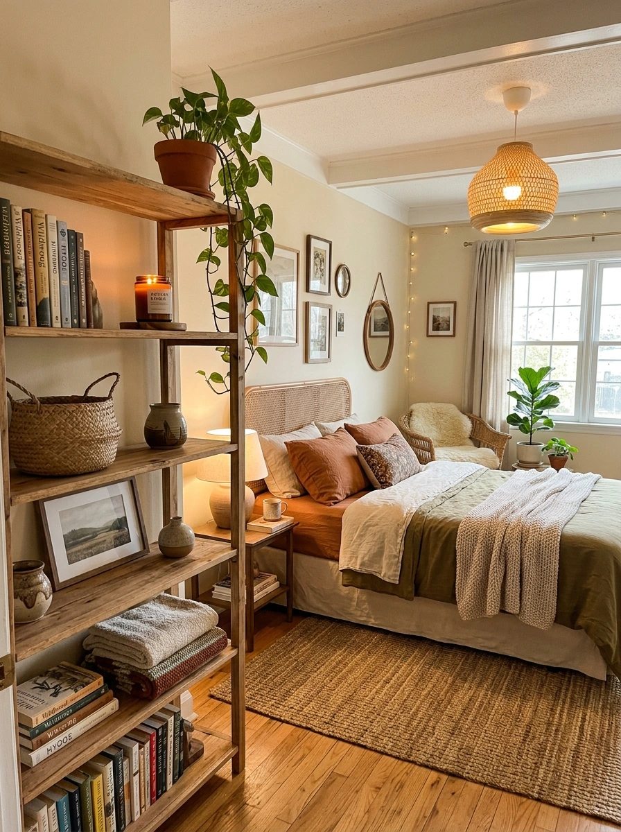 earthy boho fall bedroom decor ideas 29