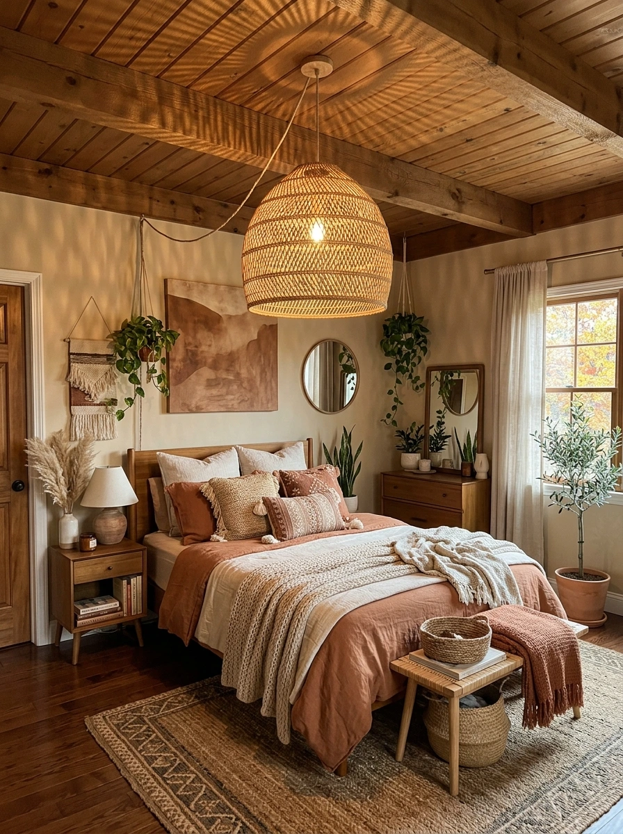 earthy boho fall bedroom decor ideas 3