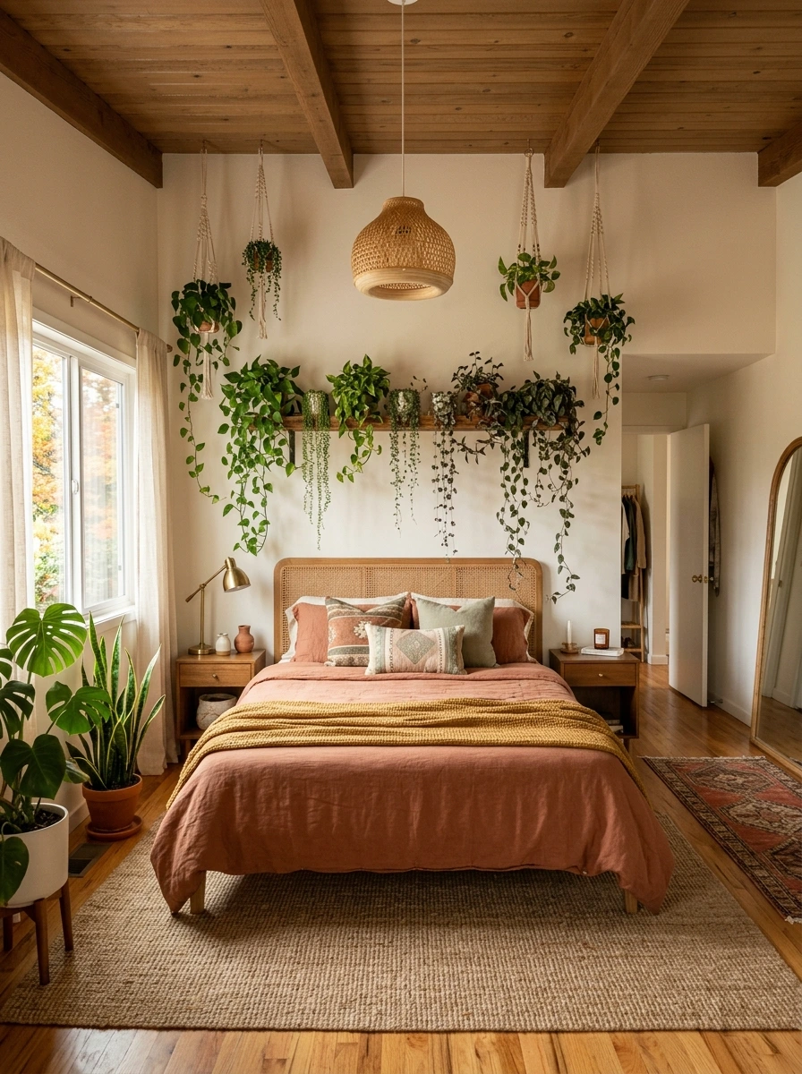 earthy boho fall bedroom decor ideas 5