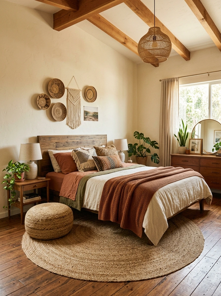 earthy boho fall bedroom decor ideas 7