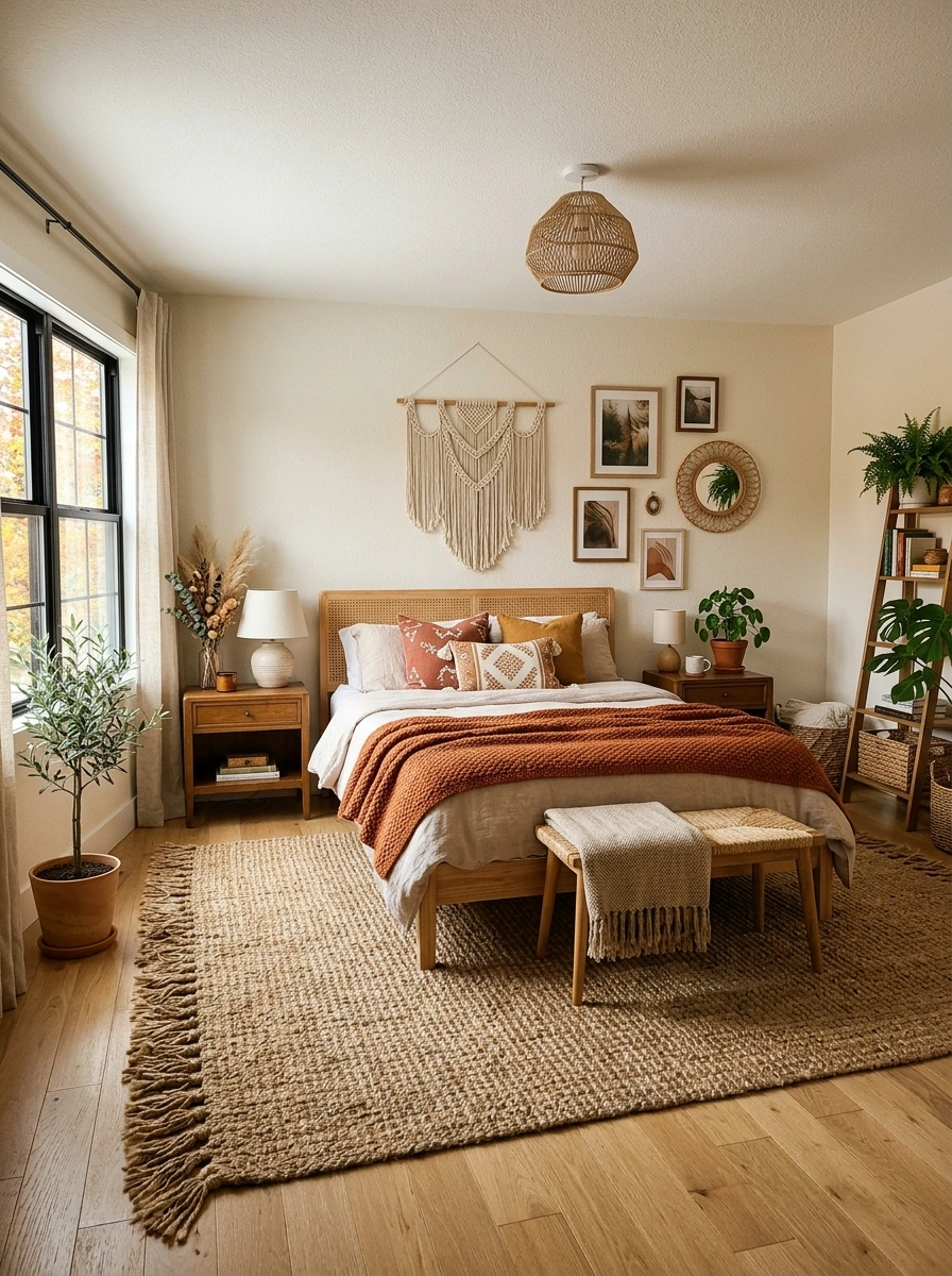 earthy boho fall bedroom decor ideas 8