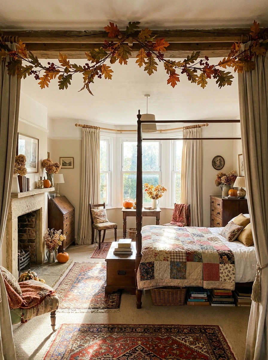 english cottage style fall bedroom decor ideas 12