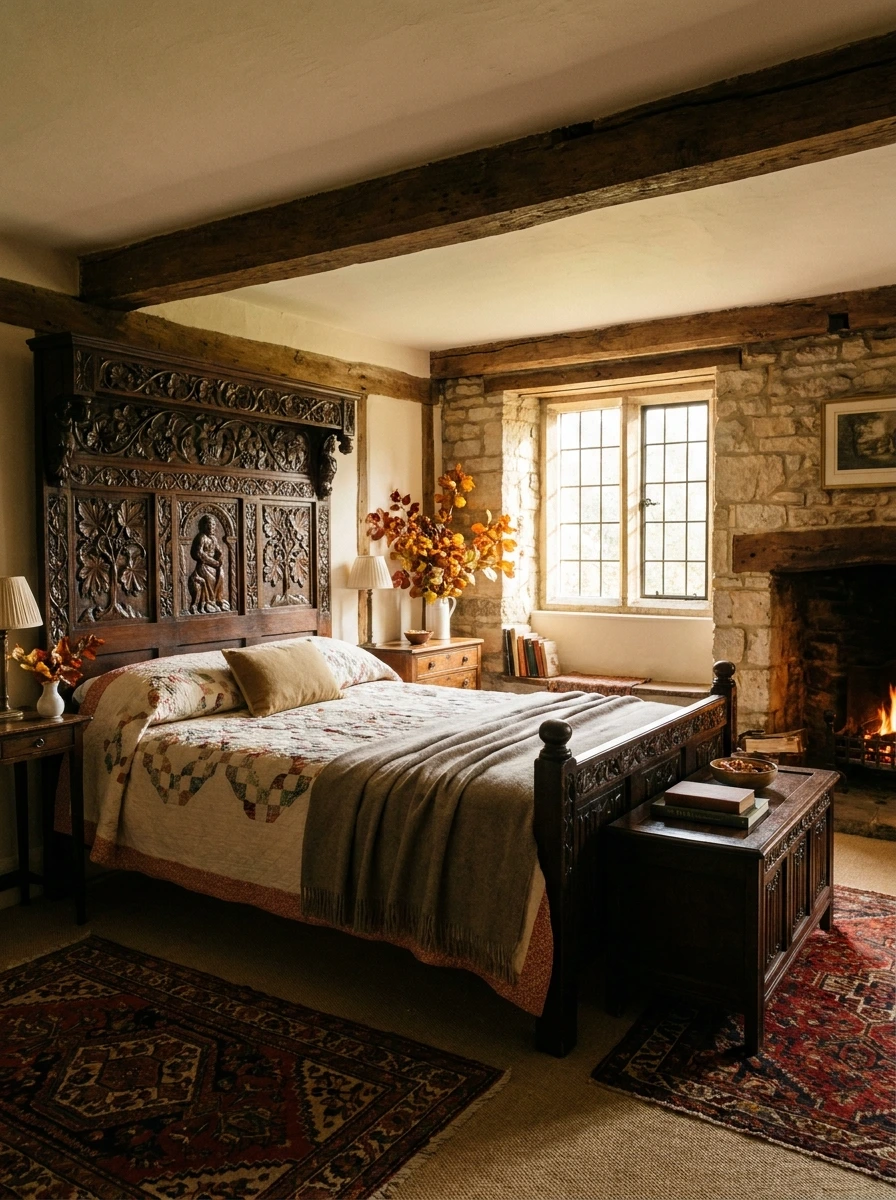 english cottage style fall bedroom decor ideas 13