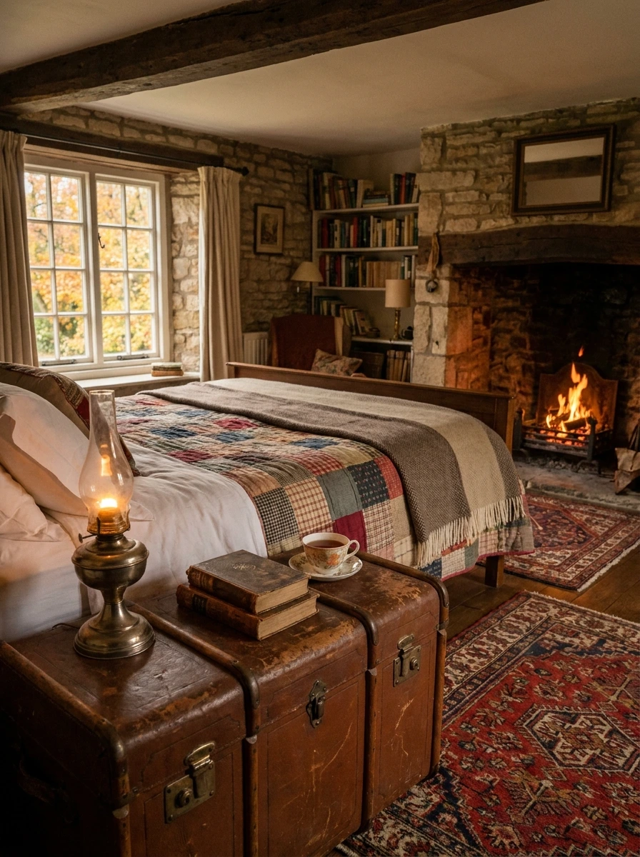 english cottage style fall bedroom decor ideas 15