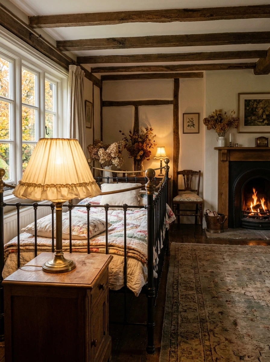 english cottage style fall bedroom decor ideas 17