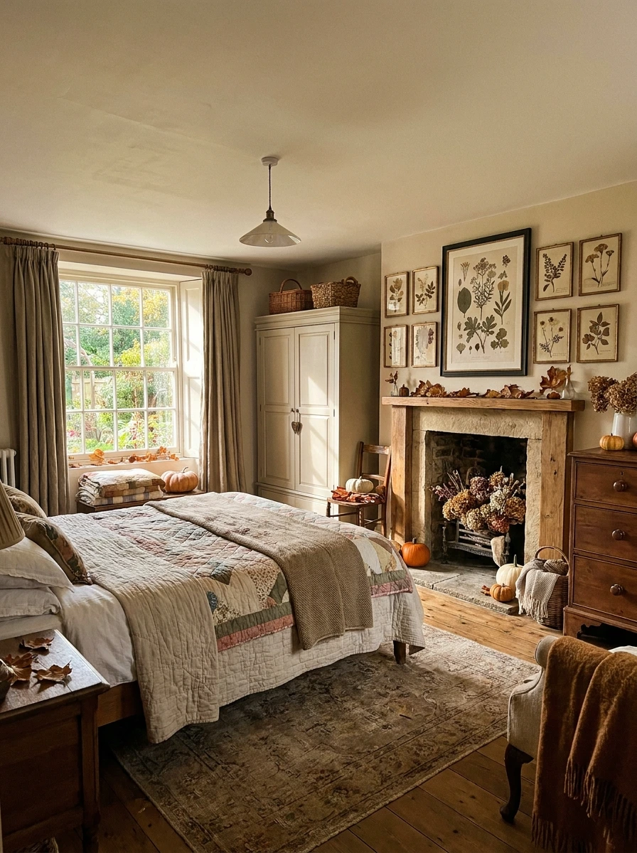 english cottage style fall bedroom decor ideas 19