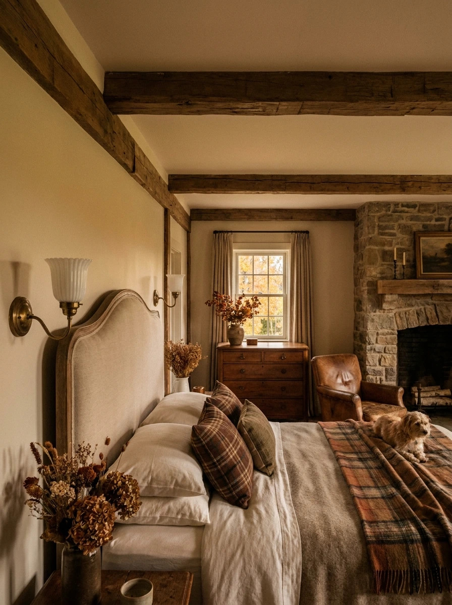 english cottage style fall bedroom decor ideas 20