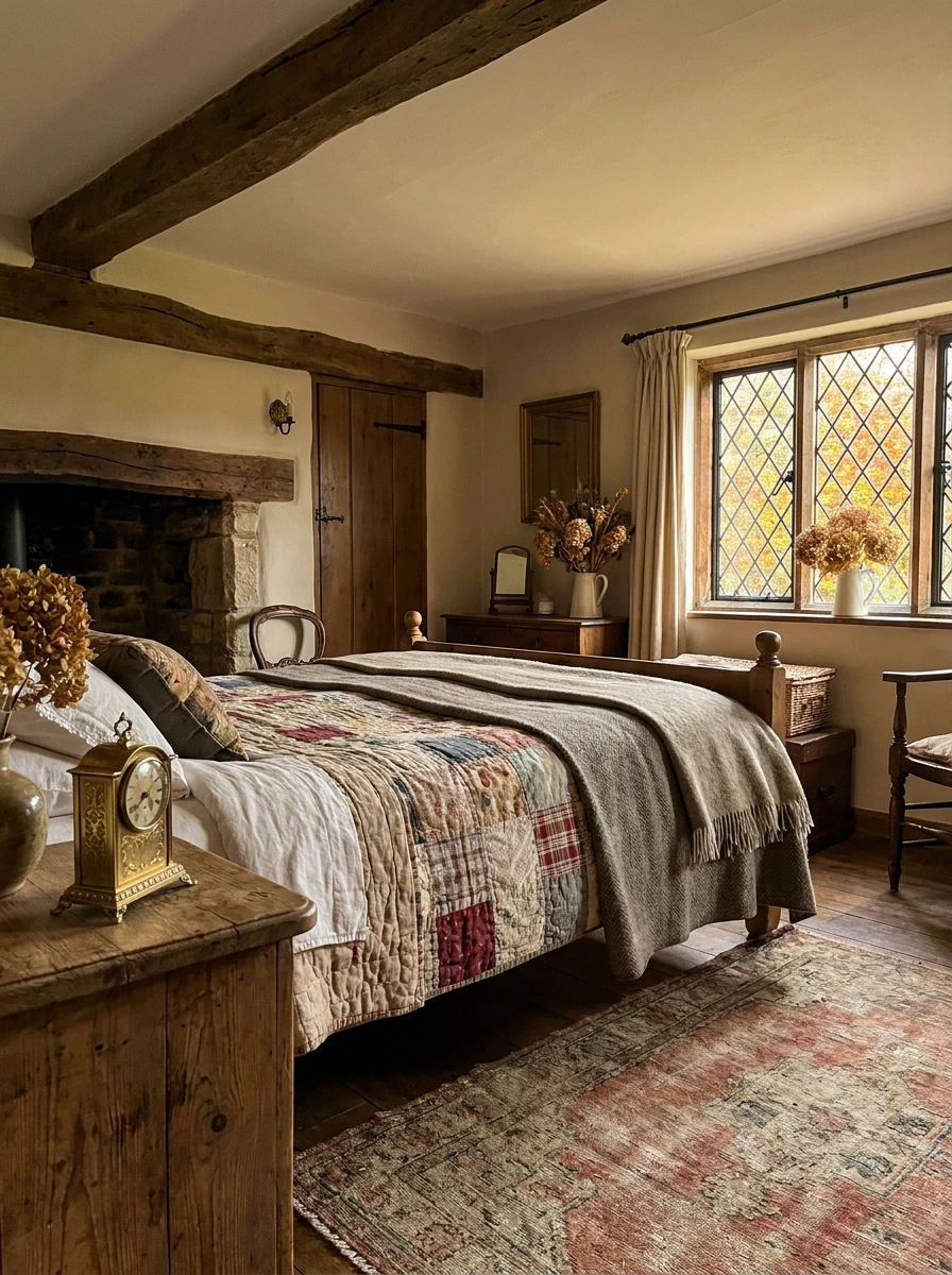 english cottage style fall bedroom decor ideas 23