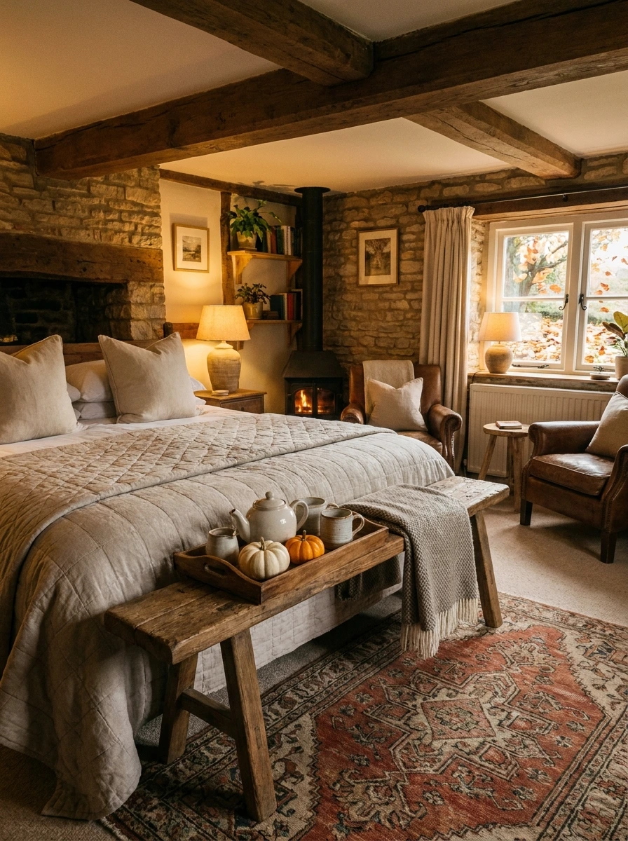 english cottage style fall bedroom decor ideas 6