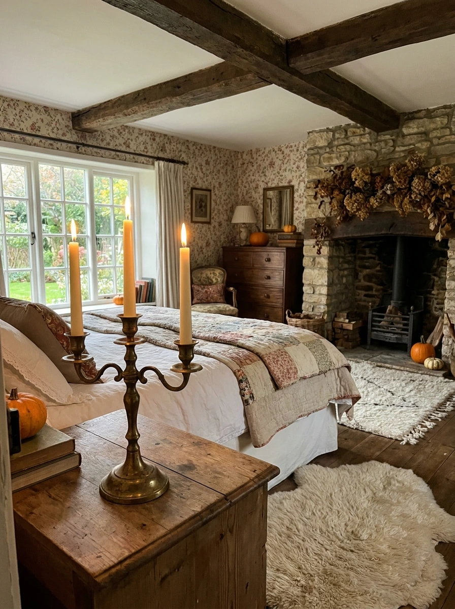 english cottage style fall bedroom decor ideas 8