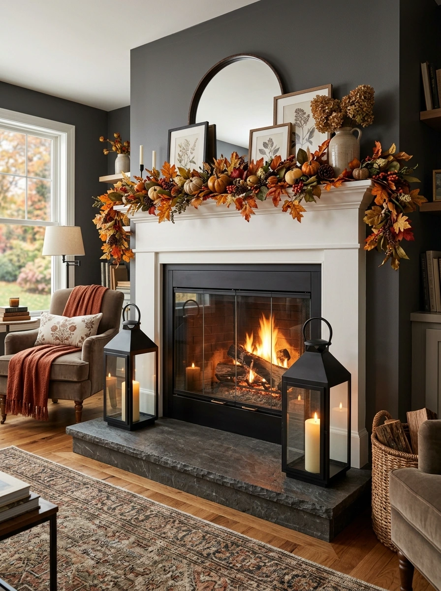 fall mantle decor ideas simple modern 15