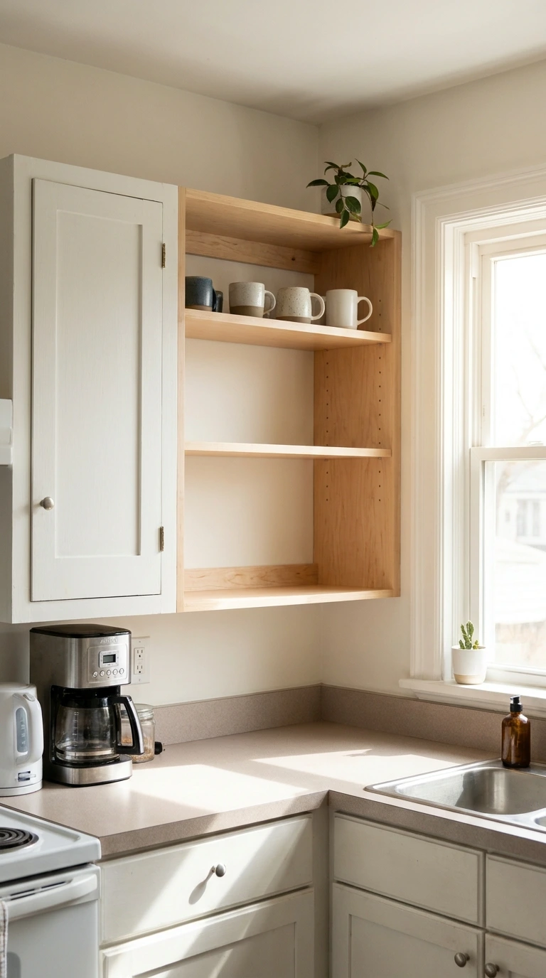 open shelving vs closed cabinets small apartment 13