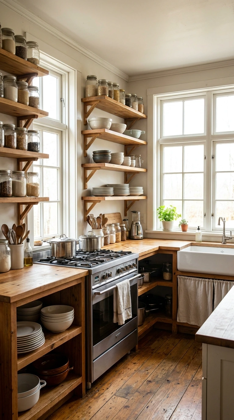 open shelving vs closed cabinets small apartment 6