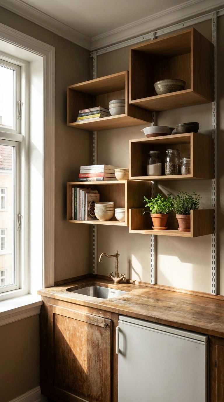 open shelving vs closed cabinets small apartment 8