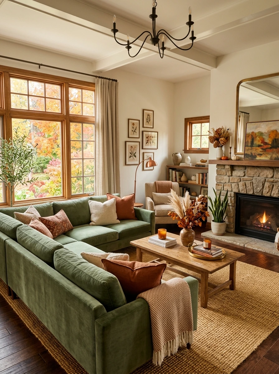 sage green and copper fall room decor 1