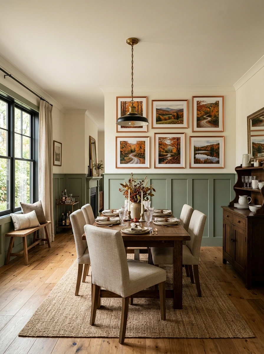 sage green and copper fall room decor 10