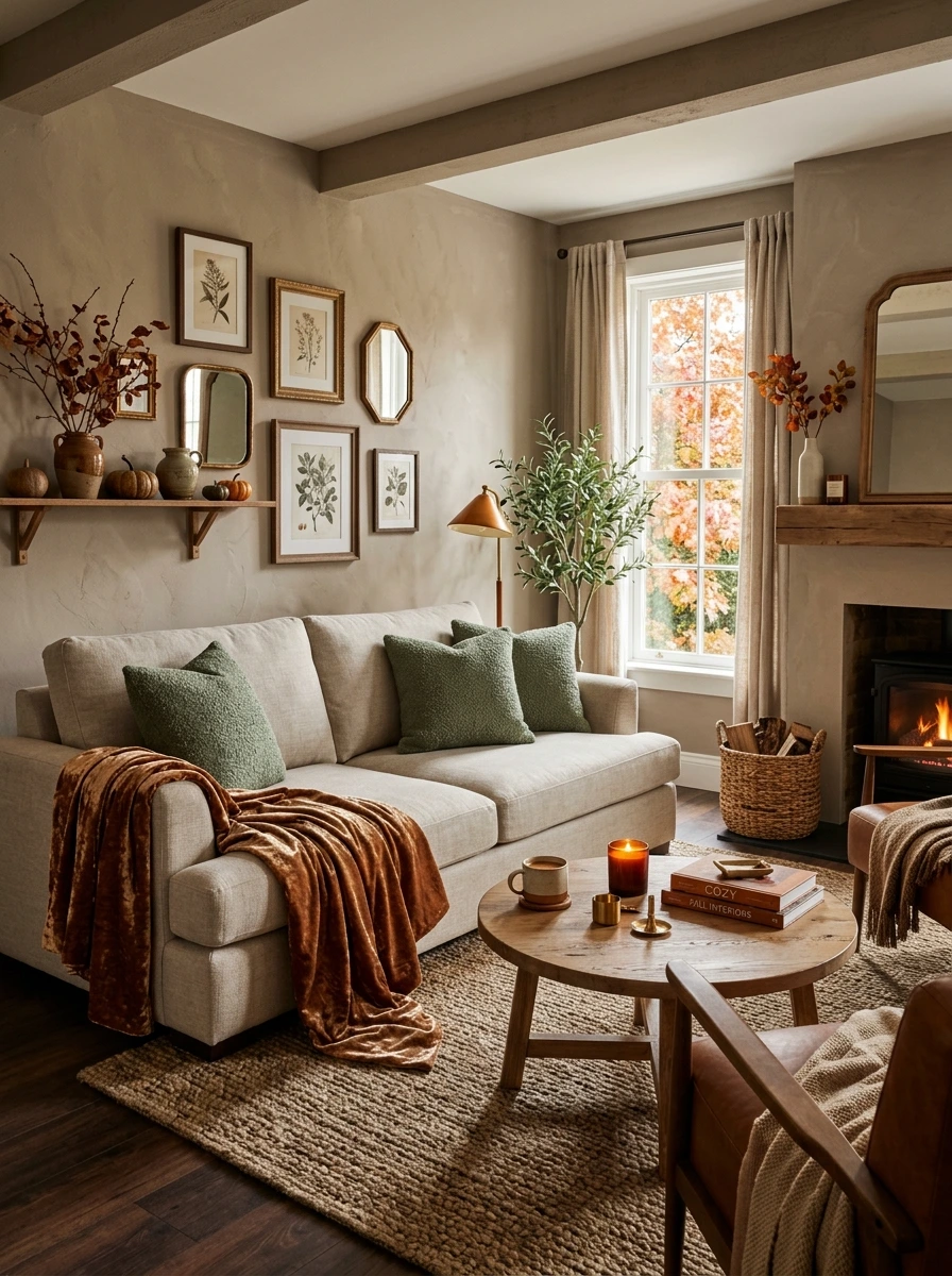 sage green and copper fall room decor 12