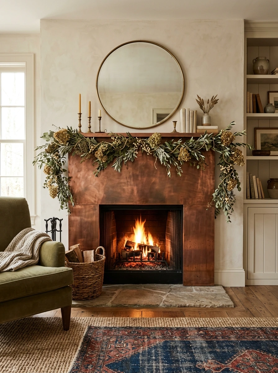 sage green and copper fall room decor 14