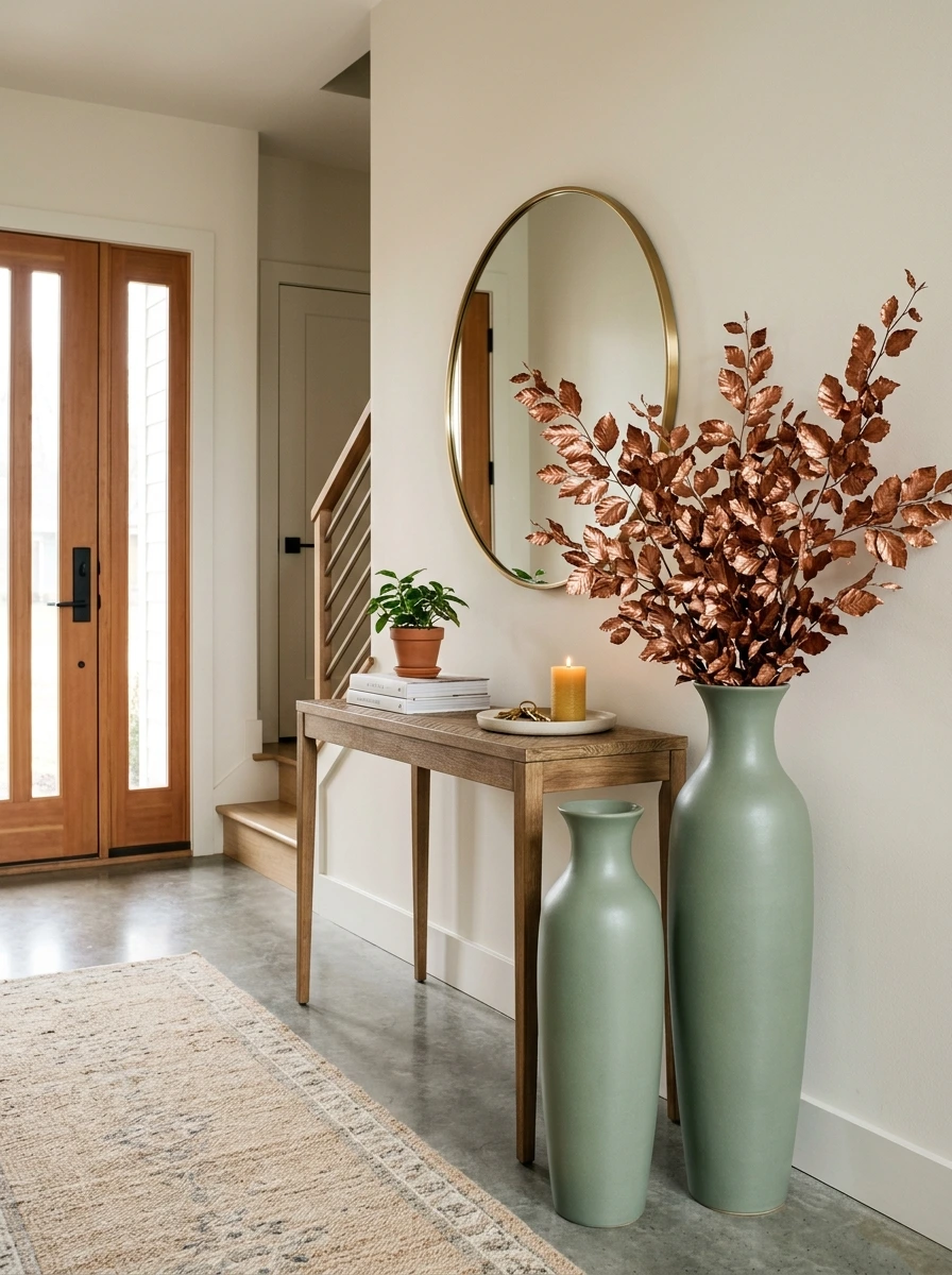 sage green and copper fall room decor 15