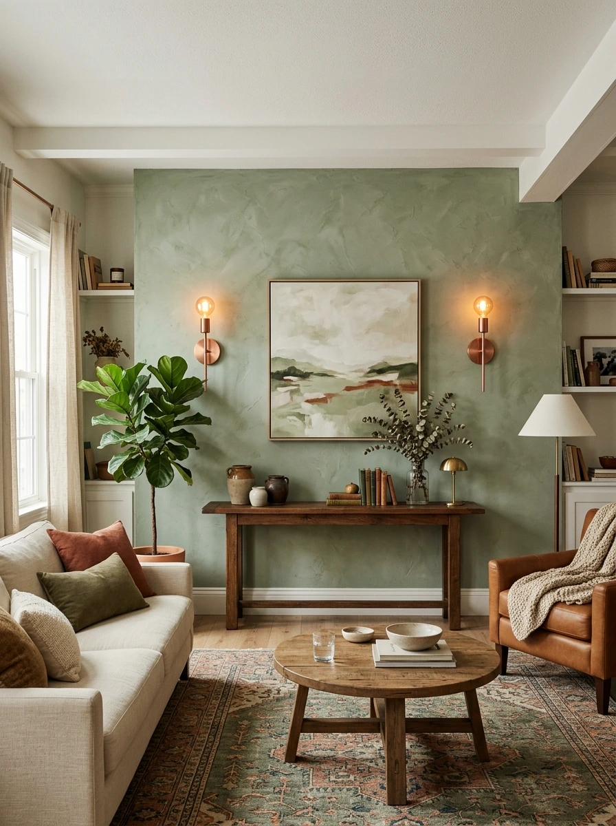 sage green and copper fall room decor 16