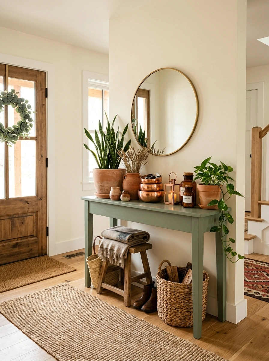 sage green and copper fall room decor 17