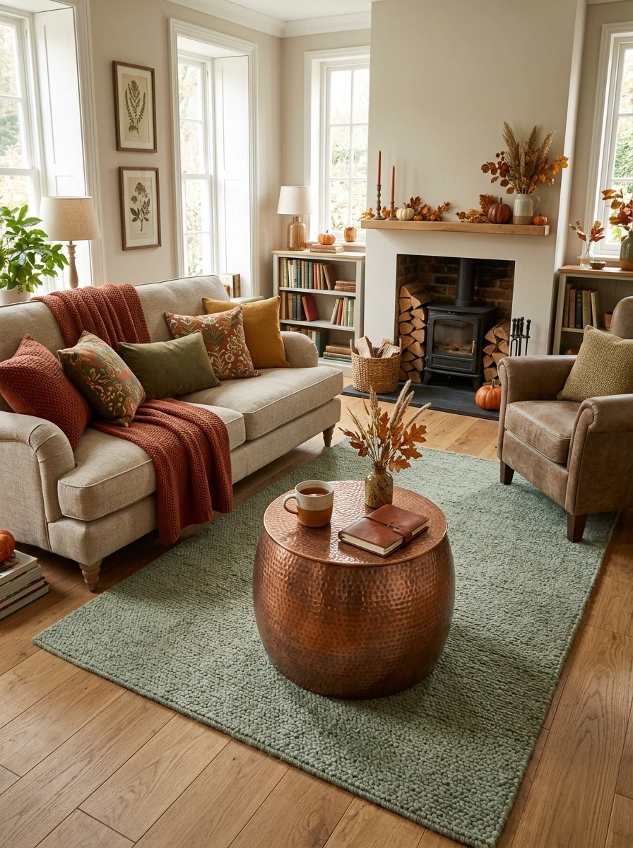 sage green and copper fall room decor 22