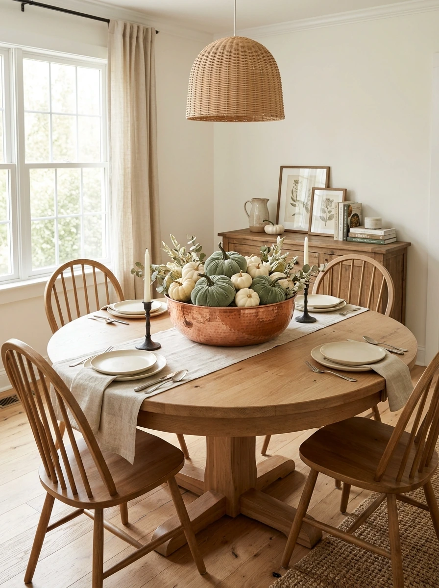 sage green and copper fall room decor 23