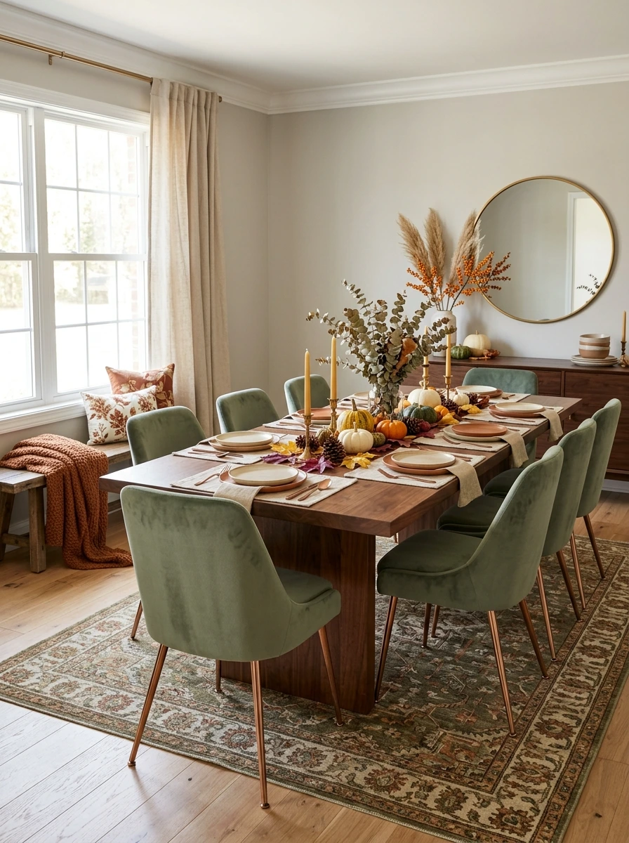 sage green and copper fall room decor 24