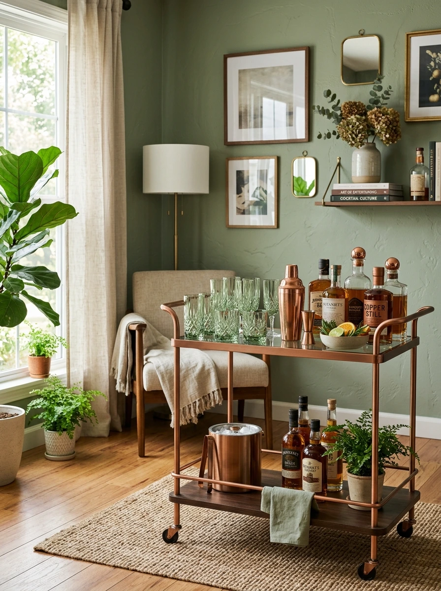 sage green and copper fall room decor 25