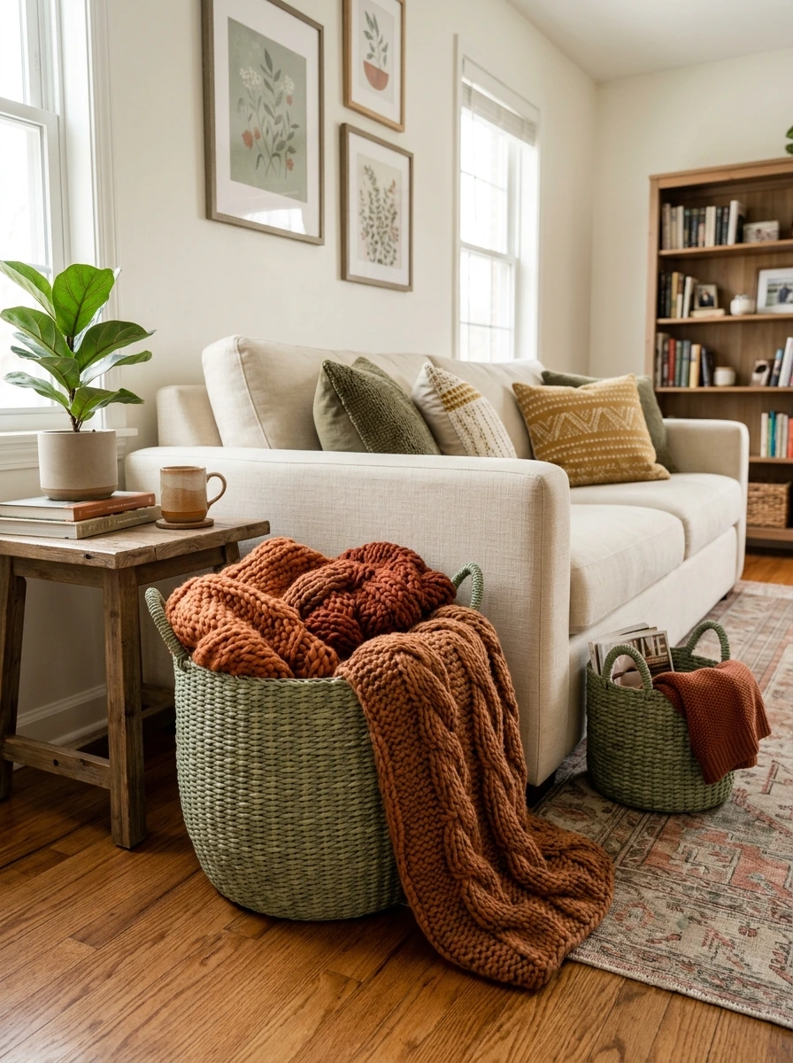 sage green and copper fall room decor 26
