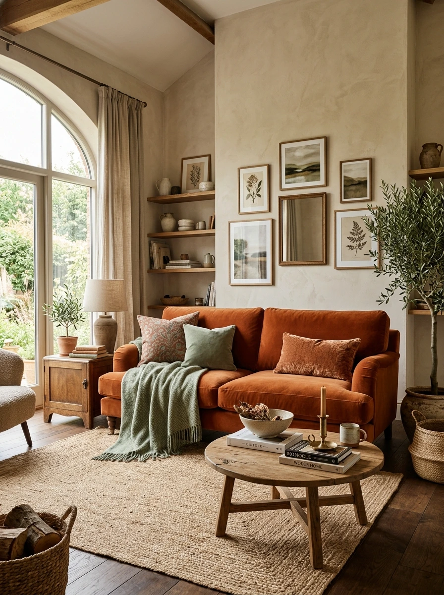 sage green and copper fall room decor 28