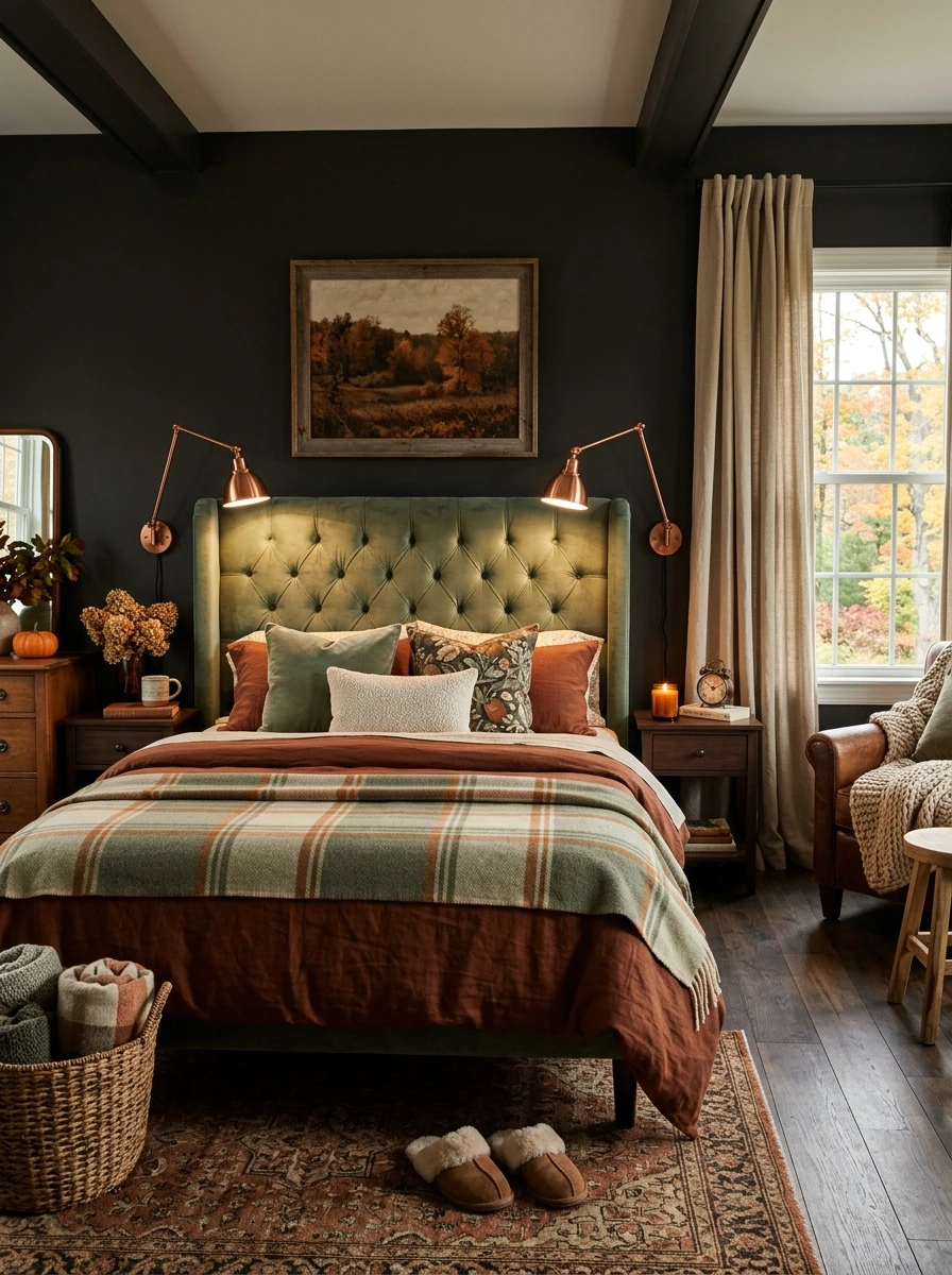 sage green and copper fall room decor 33