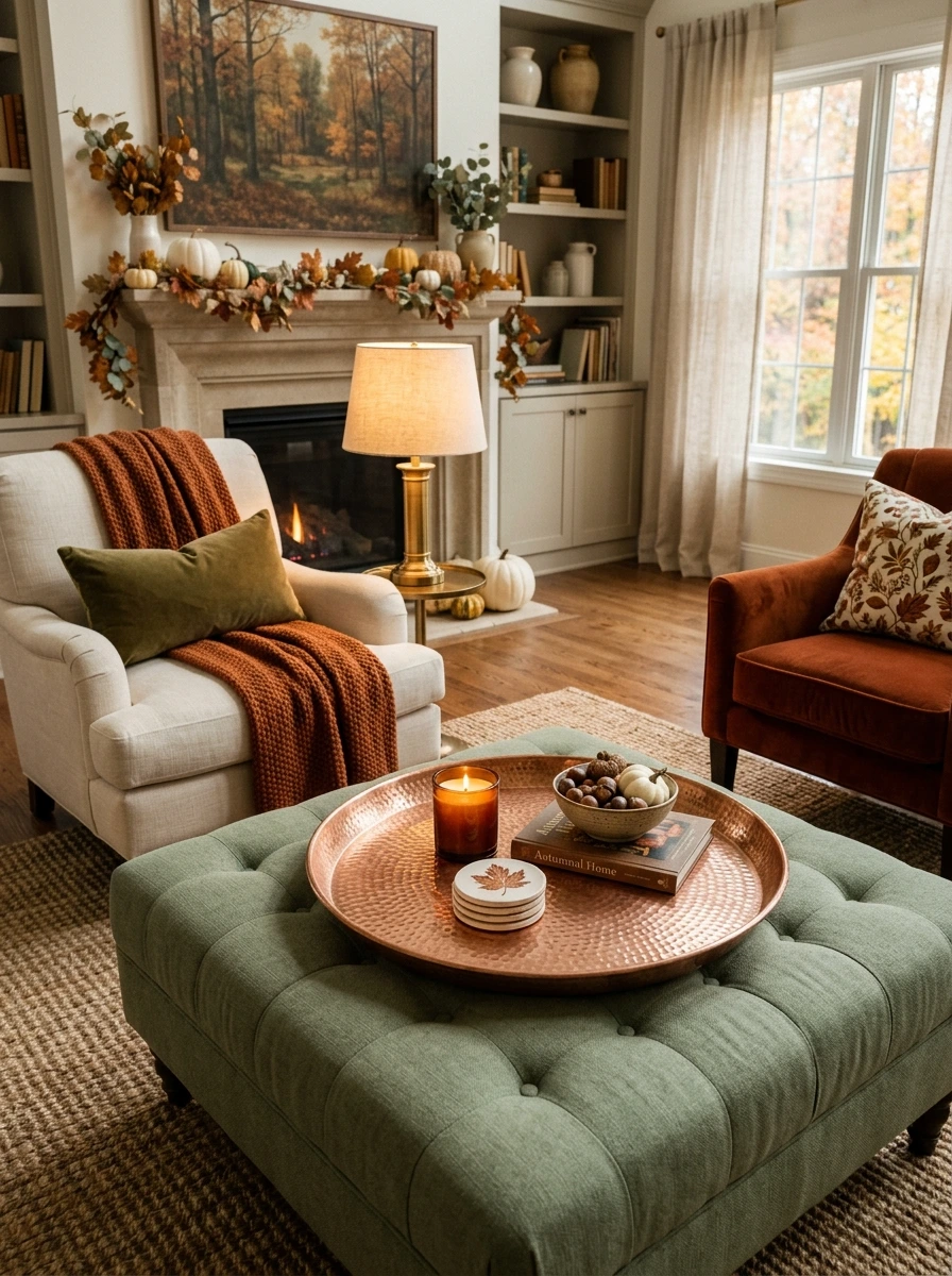 sage green and copper fall room decor 5