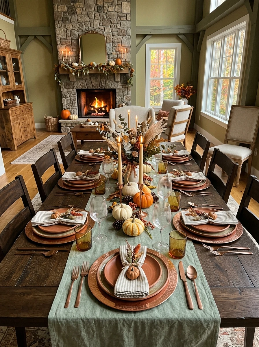 sage green and copper fall room decor 7
