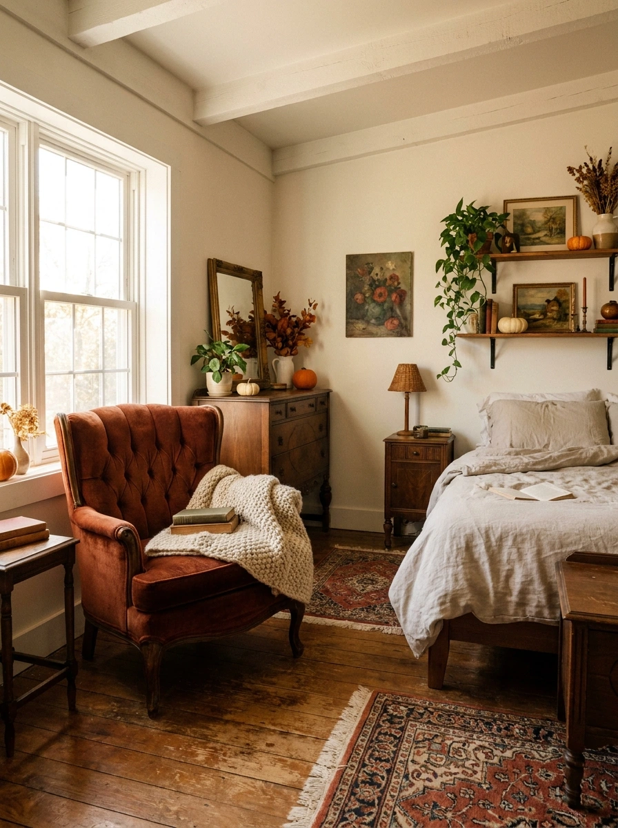 thrifted vintage fall room decor ideas aesthetic 12